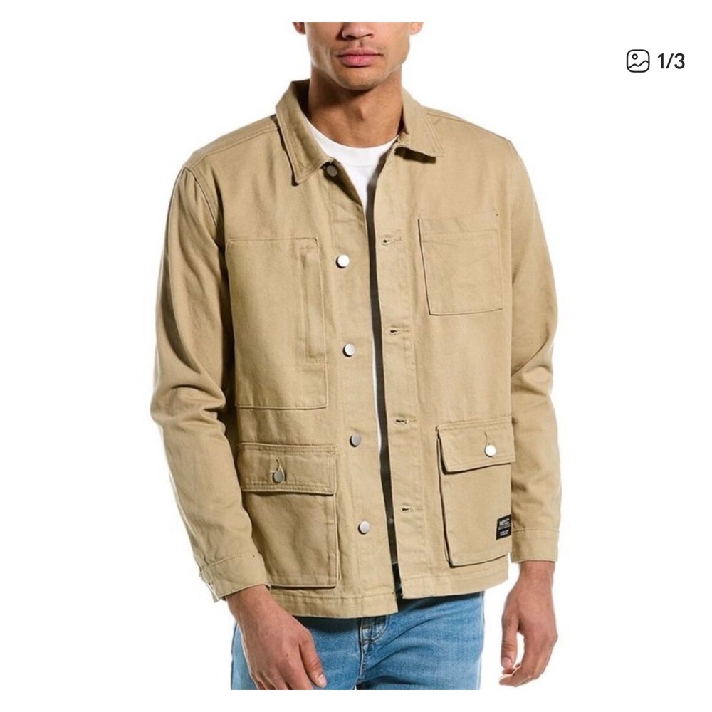 WESC Mens Tan Workwear Chore Jacket Button Up‎ Collared Size L
